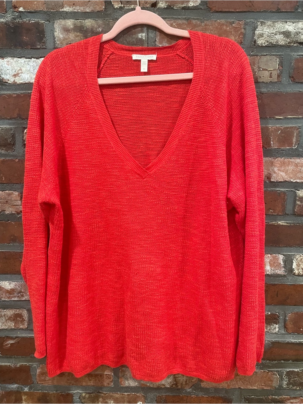 Eileen Fisher V-Neck Lightweight Coral-Red Sweater